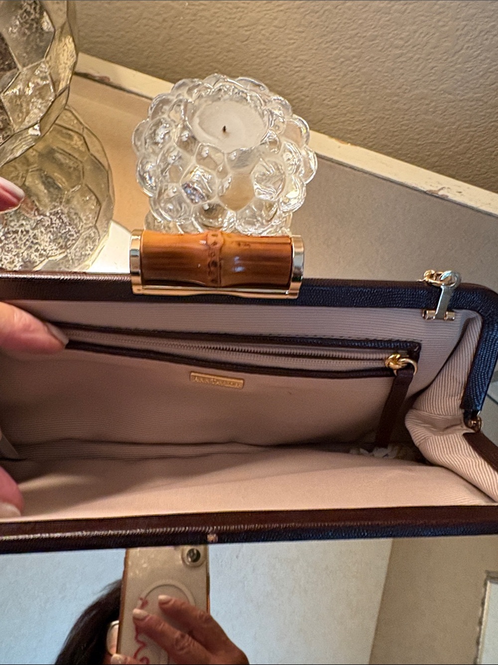 Ann Taylor Dark Brown Clutch with Bamboo clasp Accent - Picture 3 of 4